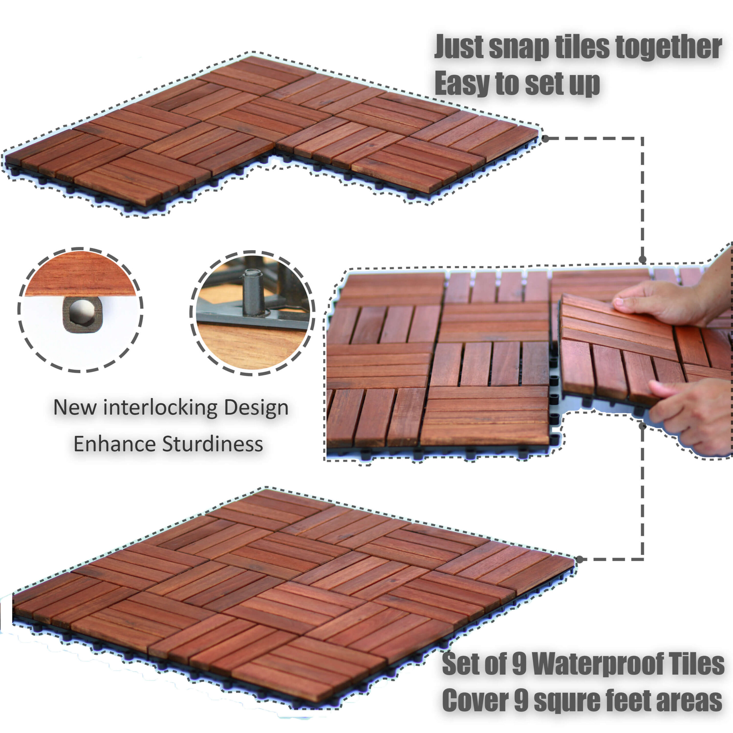 TIMBERHOLM – Interlocking Acacia Wood Deck Tiles,Box of 10 12 in x 12 ...